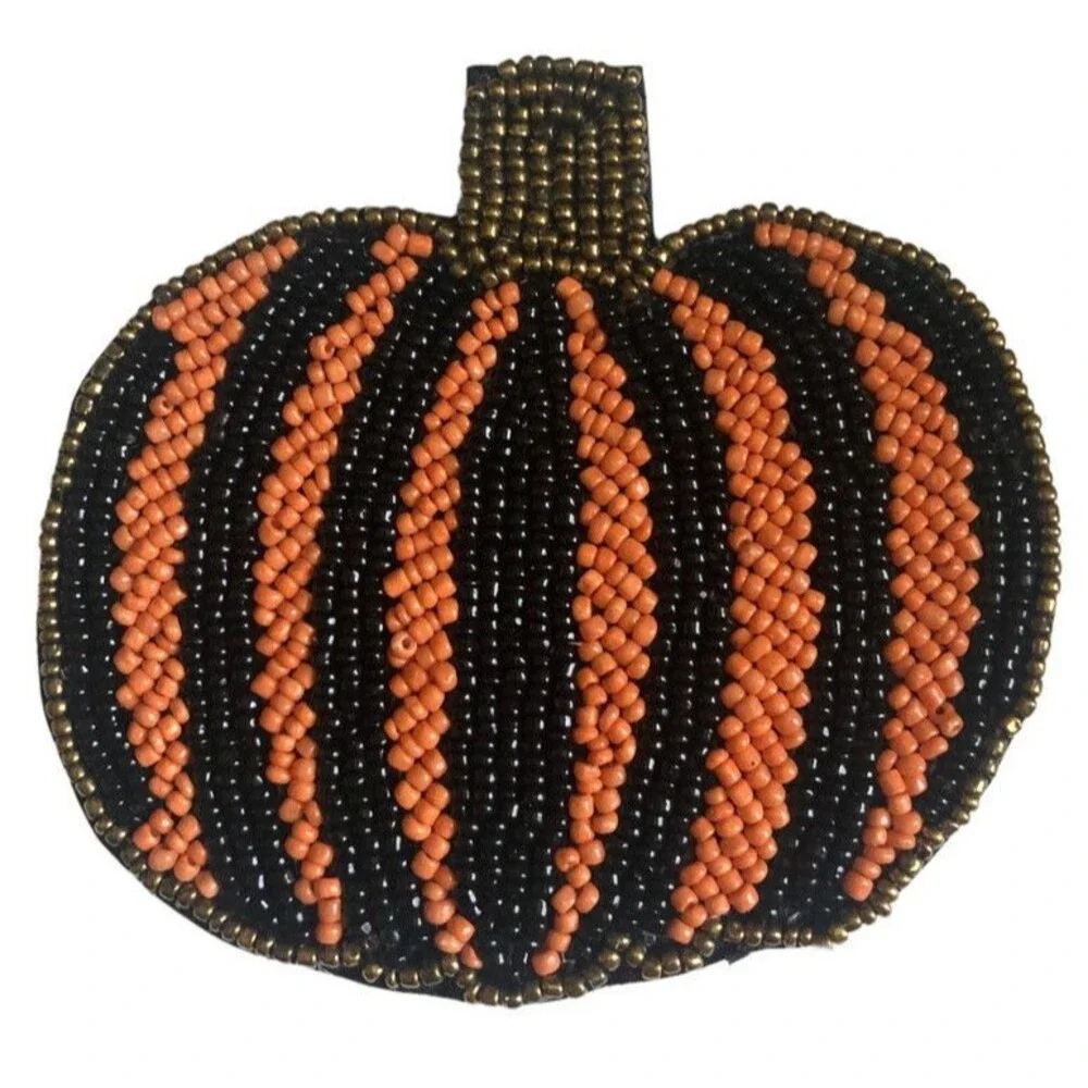 Thanksgiving Max Studio Glass Beaded Pumpkin Drink Coasters Halloween Set of 4